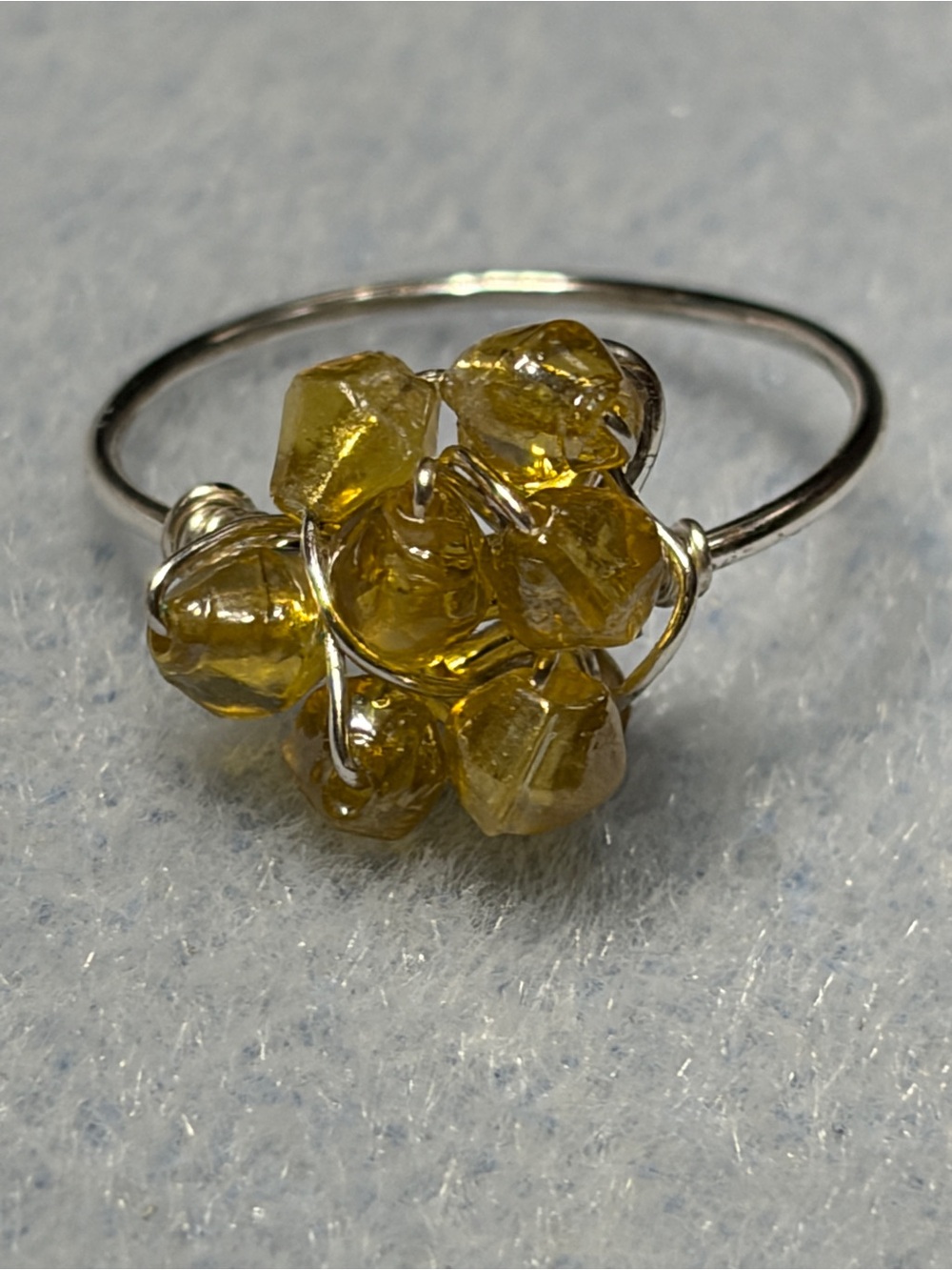 Yellow Glass Cluster Ring on Silver Band - Women Jewelry